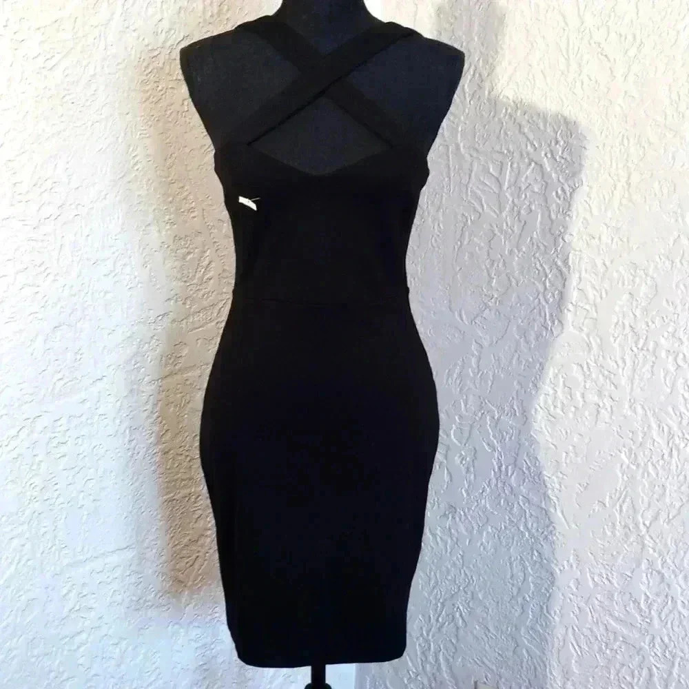 FRENCH CONNNECION Rafe pointe Jersey bodycon Dress in Black.